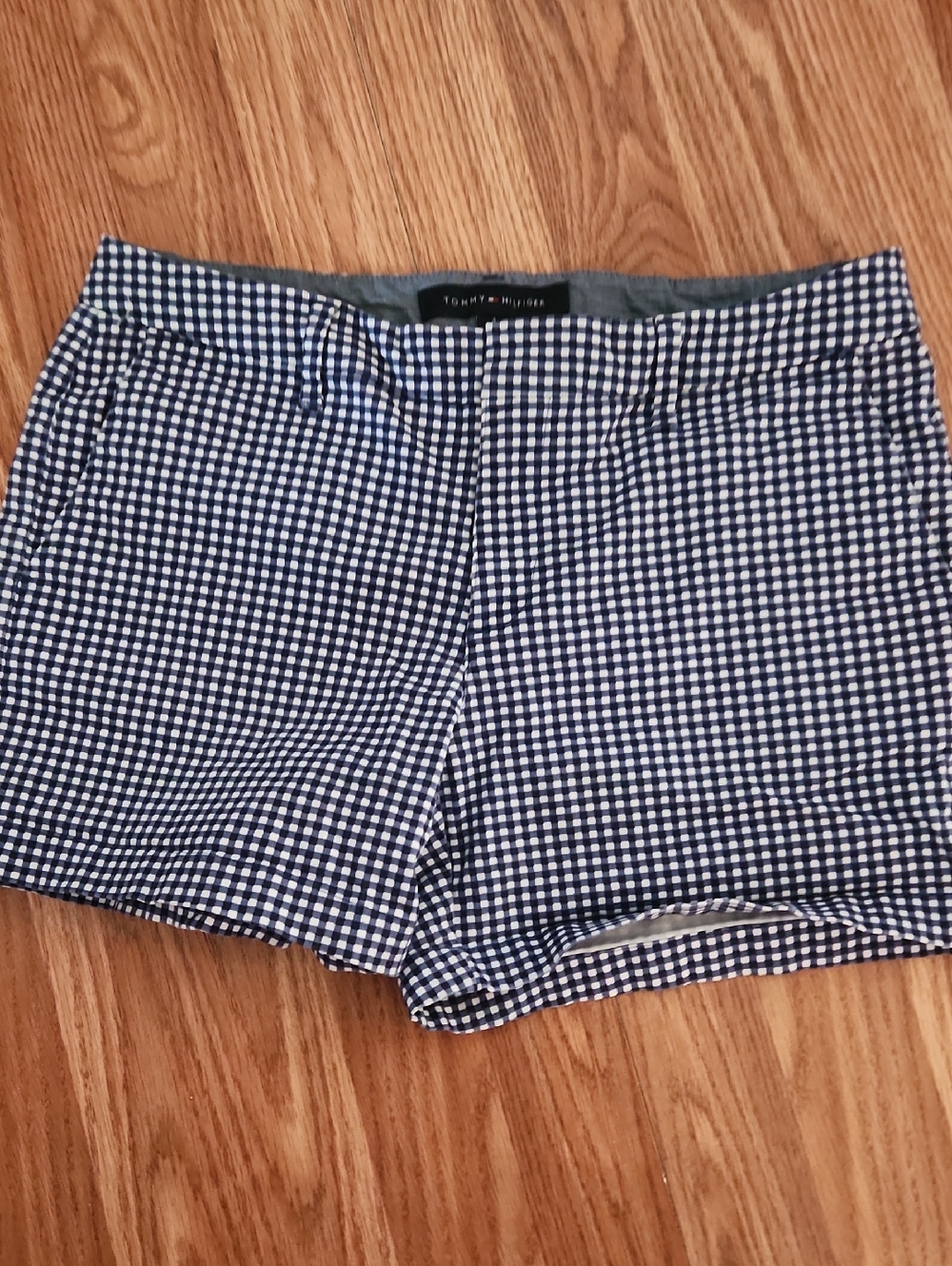 Tommy Hilfiger Navy and White Gingham Women's Shorts